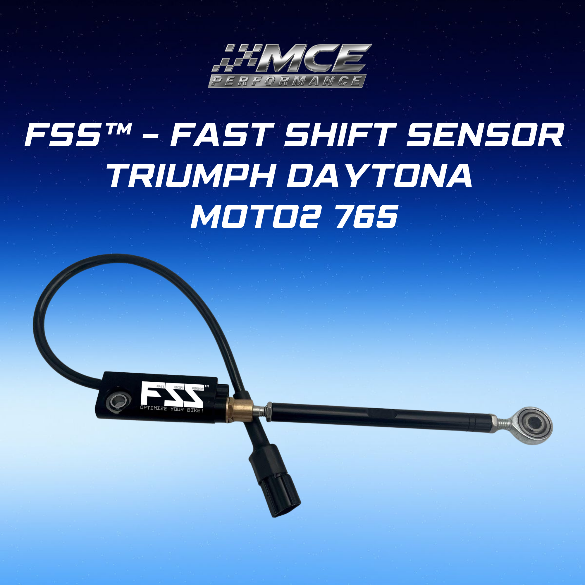 Quickshifter sensor with blipper function and Lohmann technology for Triumph Daytona Moto2 765 enabling ultra-fast clutchless upshifts and downshifts with precise gear detection and race-proven performance by MCE Performance
