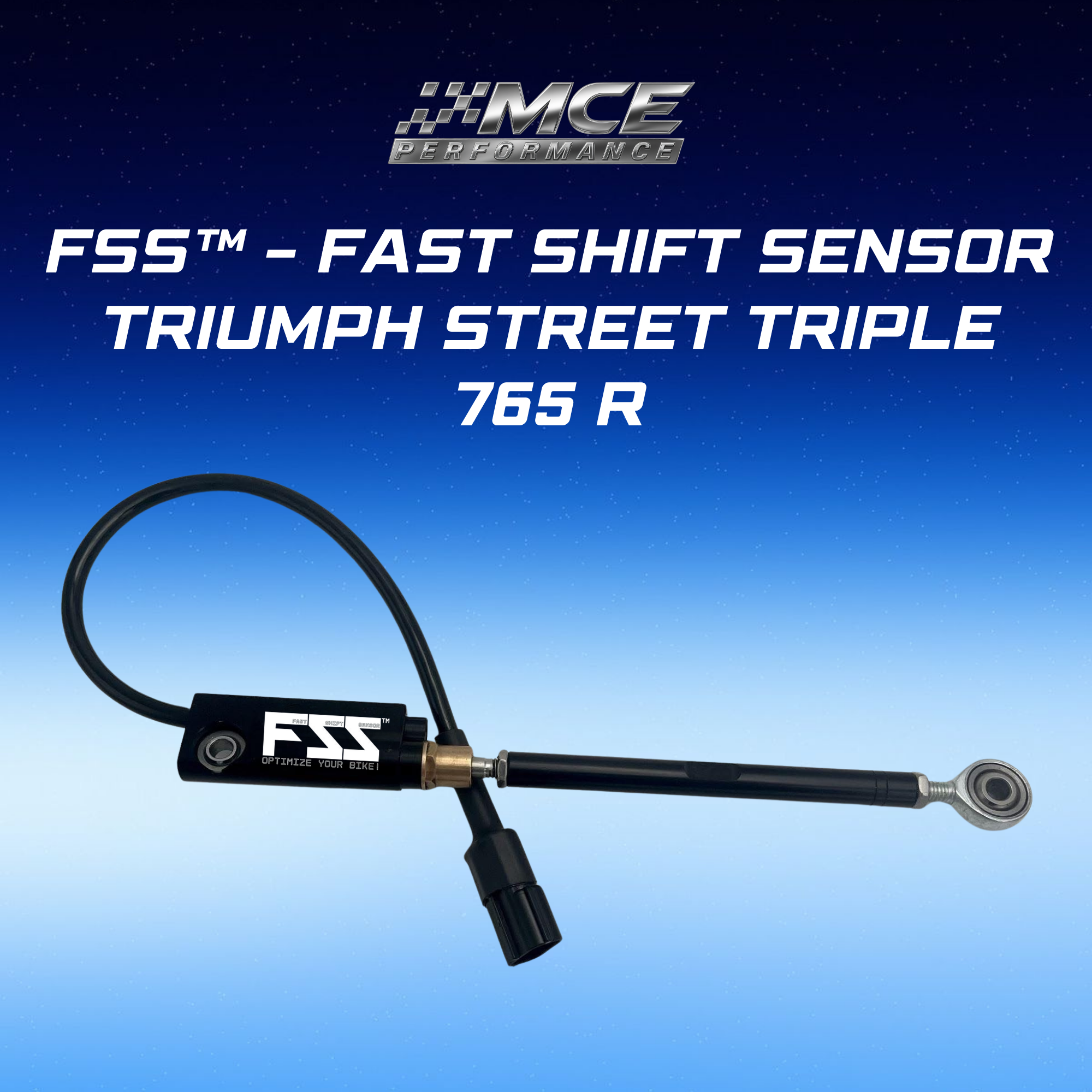 Quickshifter sensor with blipper function and Lohmann technology for Triumph Street Triple 765 R enabling ultra-fast clutchless upshifts and downshifts with precise gear detection and race-proven performance by MCE Performance