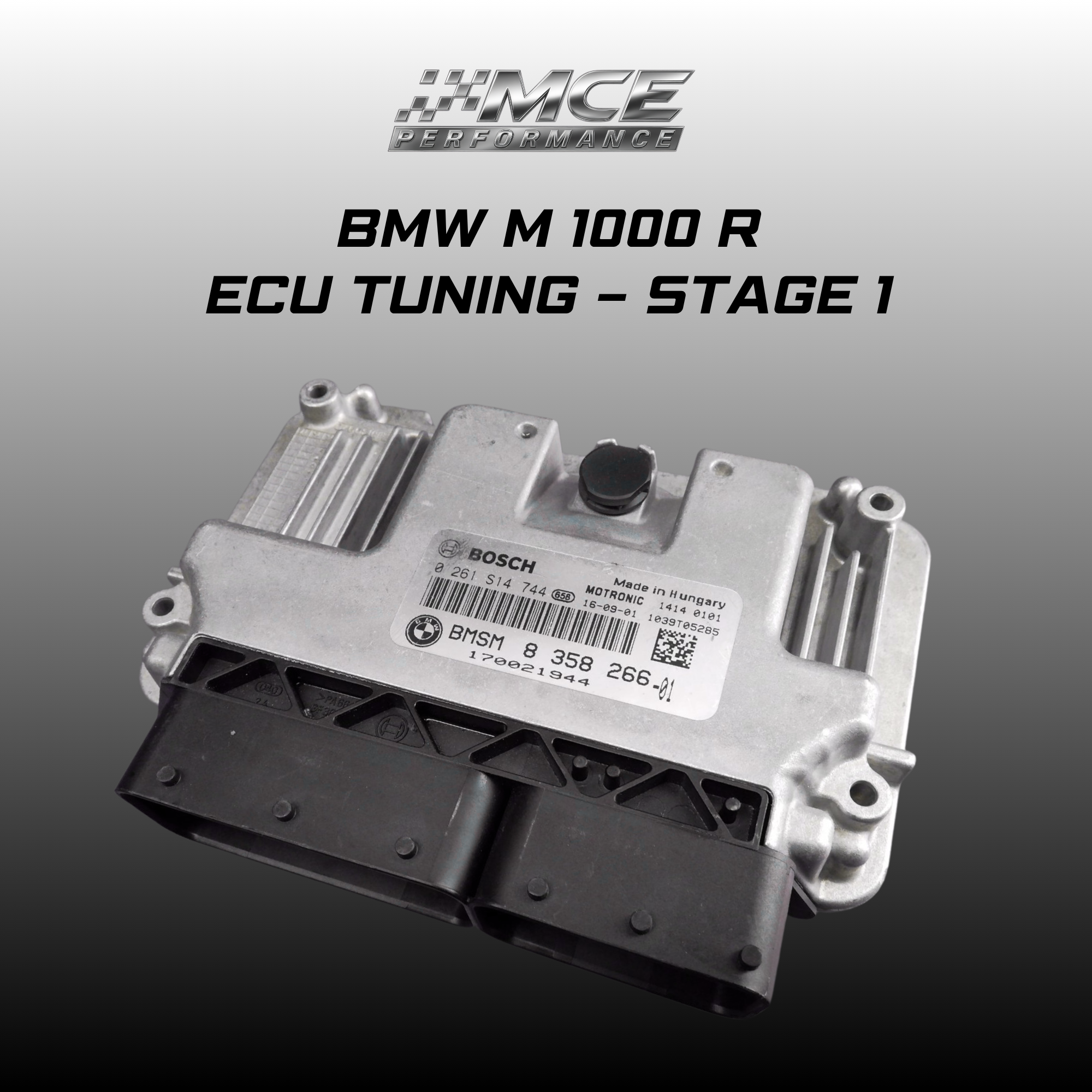 BMW M 1000 R ECU stage 1 tuning with optimized fueling ignition throttle response and quickshifter behavior for improved performance and track use by MCE Performance