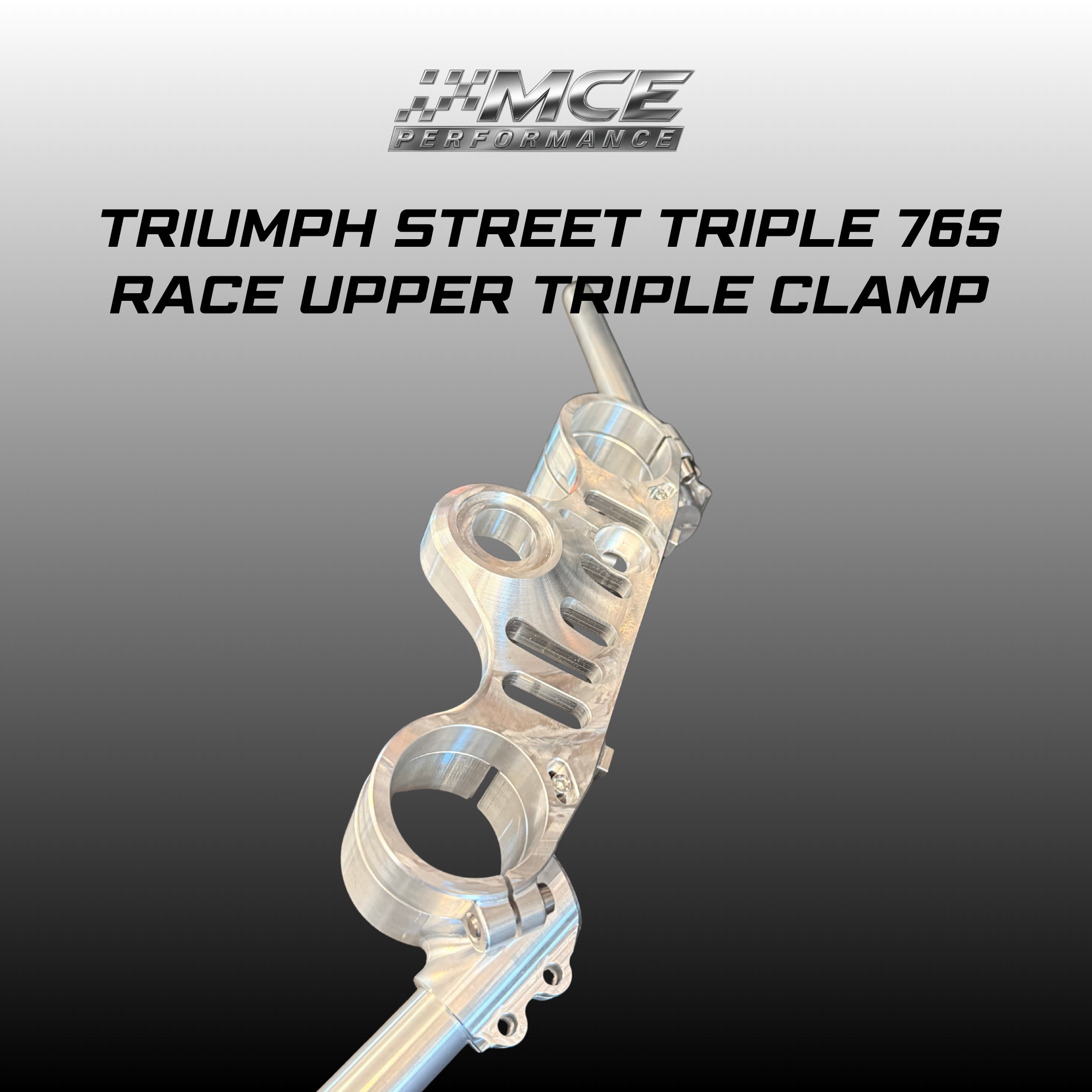 race upper triple clamp for Triumph Street Triple 765 designed for clip on handlebars with OEM offset and lowered position for track performance by MCE Performance