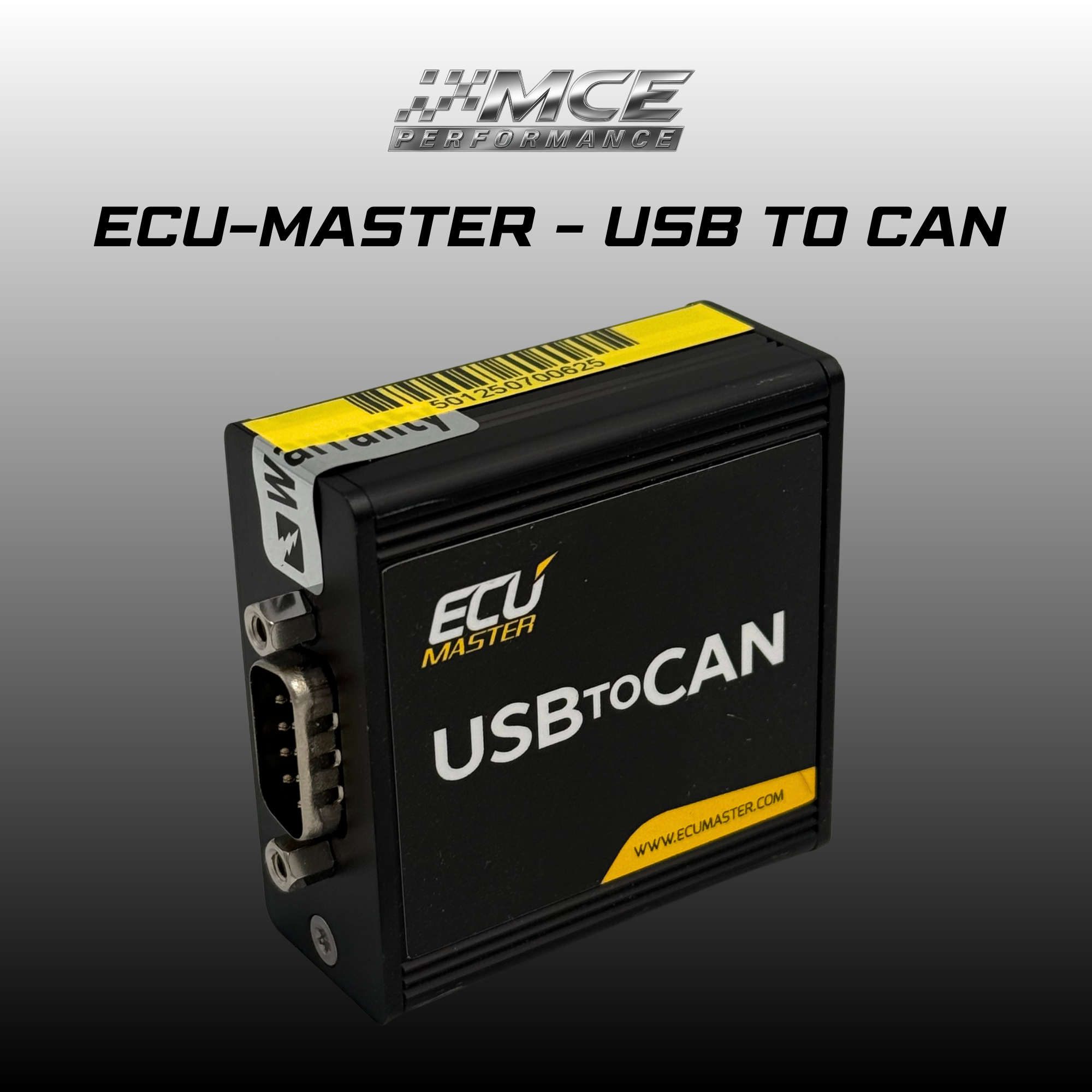 ECU Master USB to CAN interface for connecting a computer to CAN bus networks. Supports CAN 2.0A and CAN 2.0B, with LED diagnostics and switchable 120 Ohm terminator.