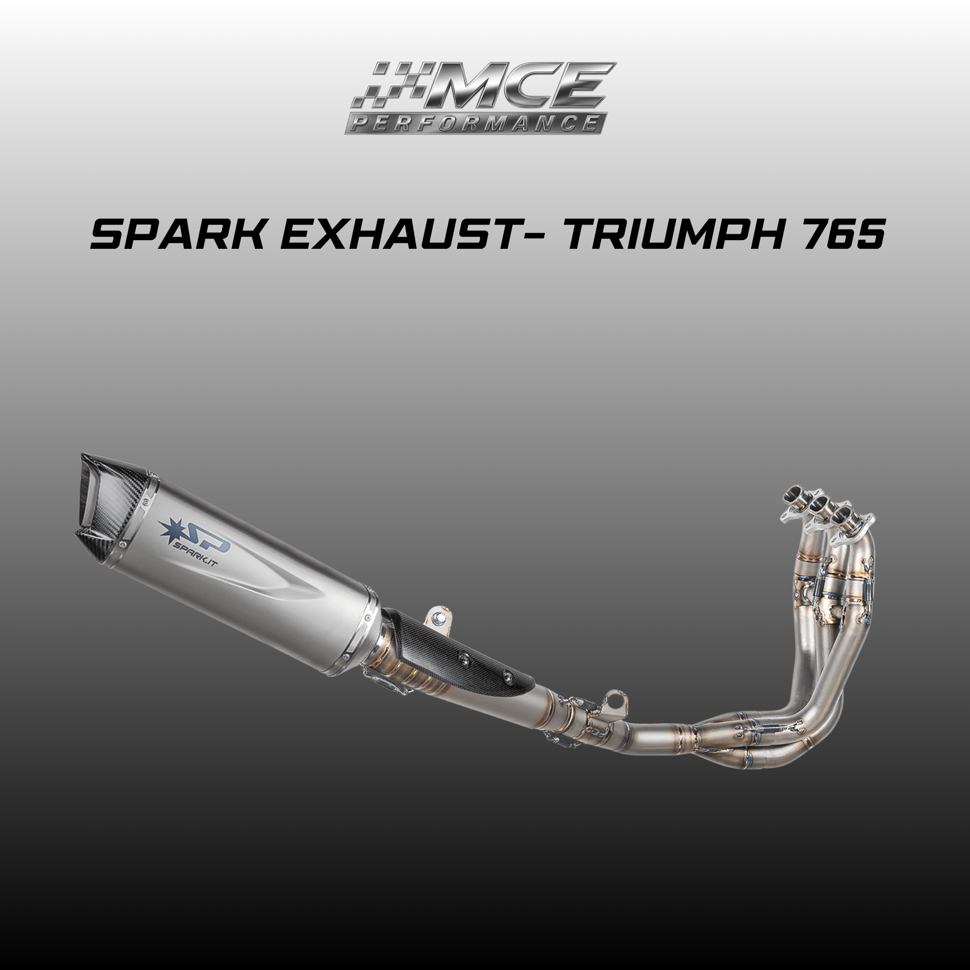 Spark WSSP Exhaust System for Triumph Daytona 765 Moto2 and Street Triple 765. Full racing exhaust with stainless steel headers, titanium link pipe and Force Evo titanium silencer.