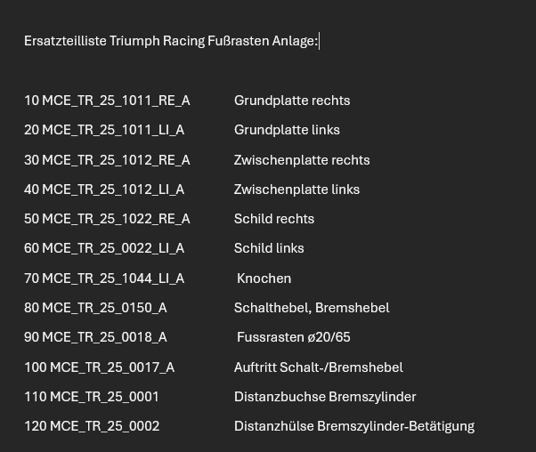 Racing Fussrastenanlage für Triumph Daytona/Street Triple