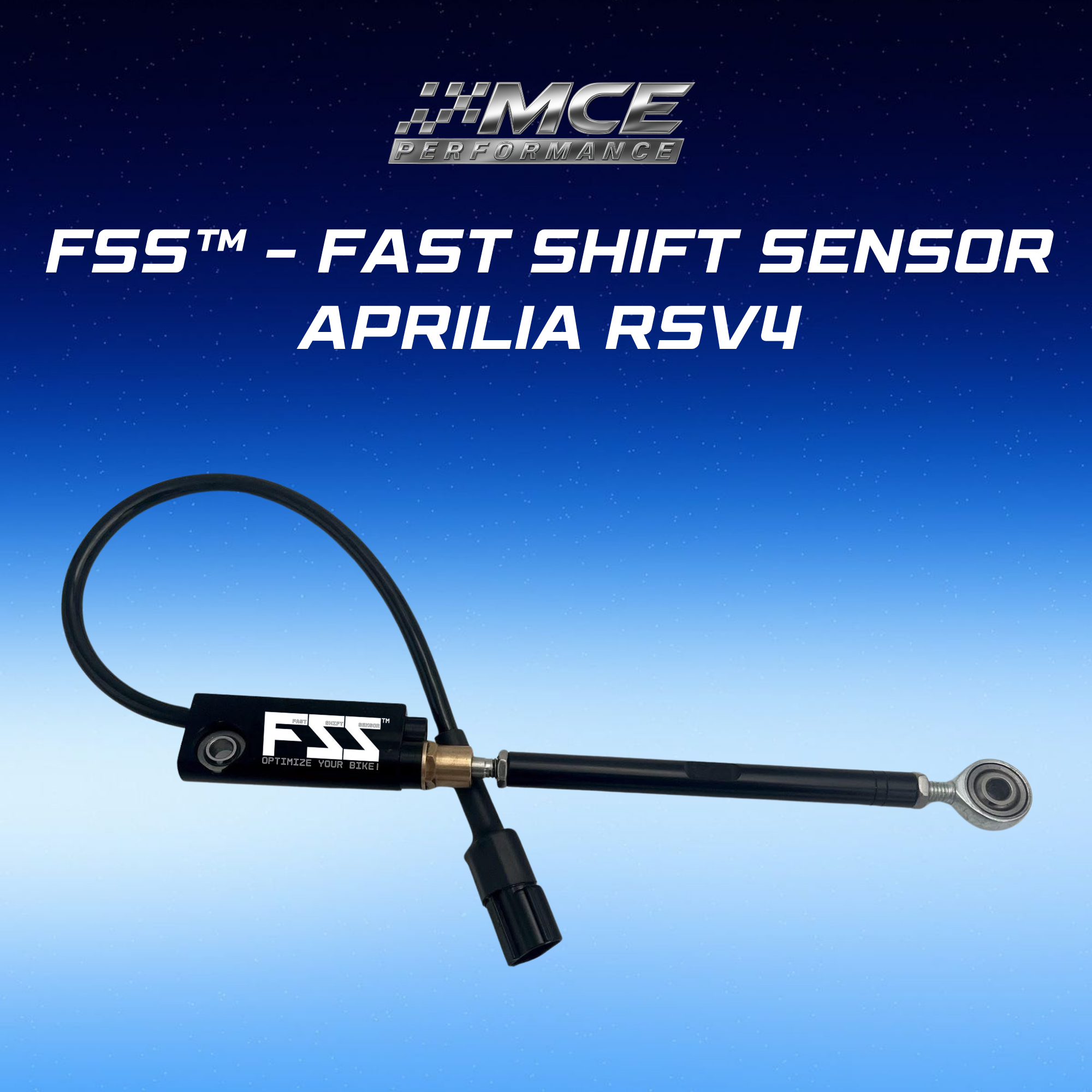 Quickshifter sensor with blipper function and Lohmann technology for Aprilia RSV4 enabling ultra-fast clutchless upshifts and downshifts with precise gear detection and race-proven performance by MCE Performance