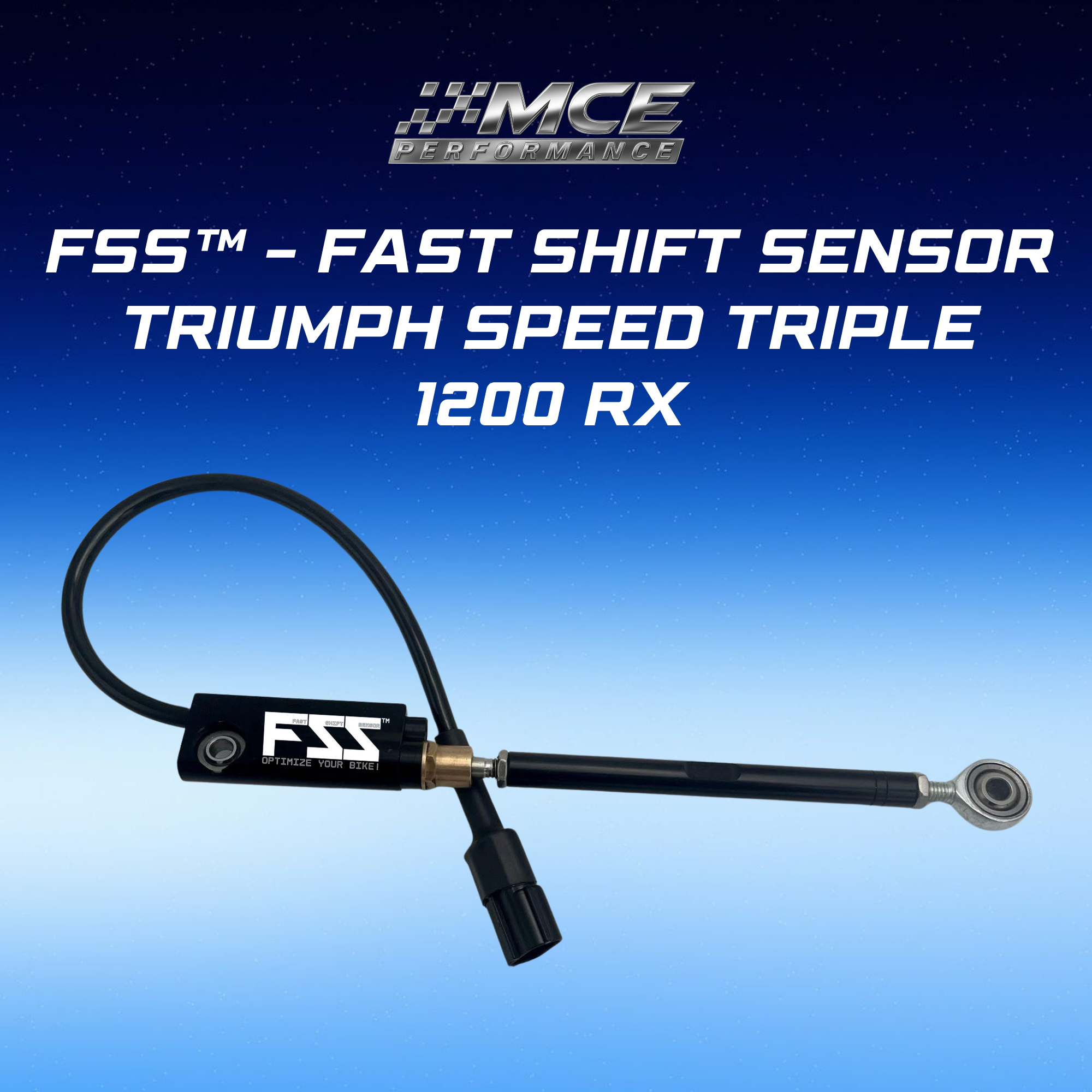 Quickshifter sensor with blipper function and Lohmann technology for Triumph Speed Triple 1200 RX enabling ultra-fast clutchless upshifts and downshifts with precise gear detection and race-proven performance by MCE Performance