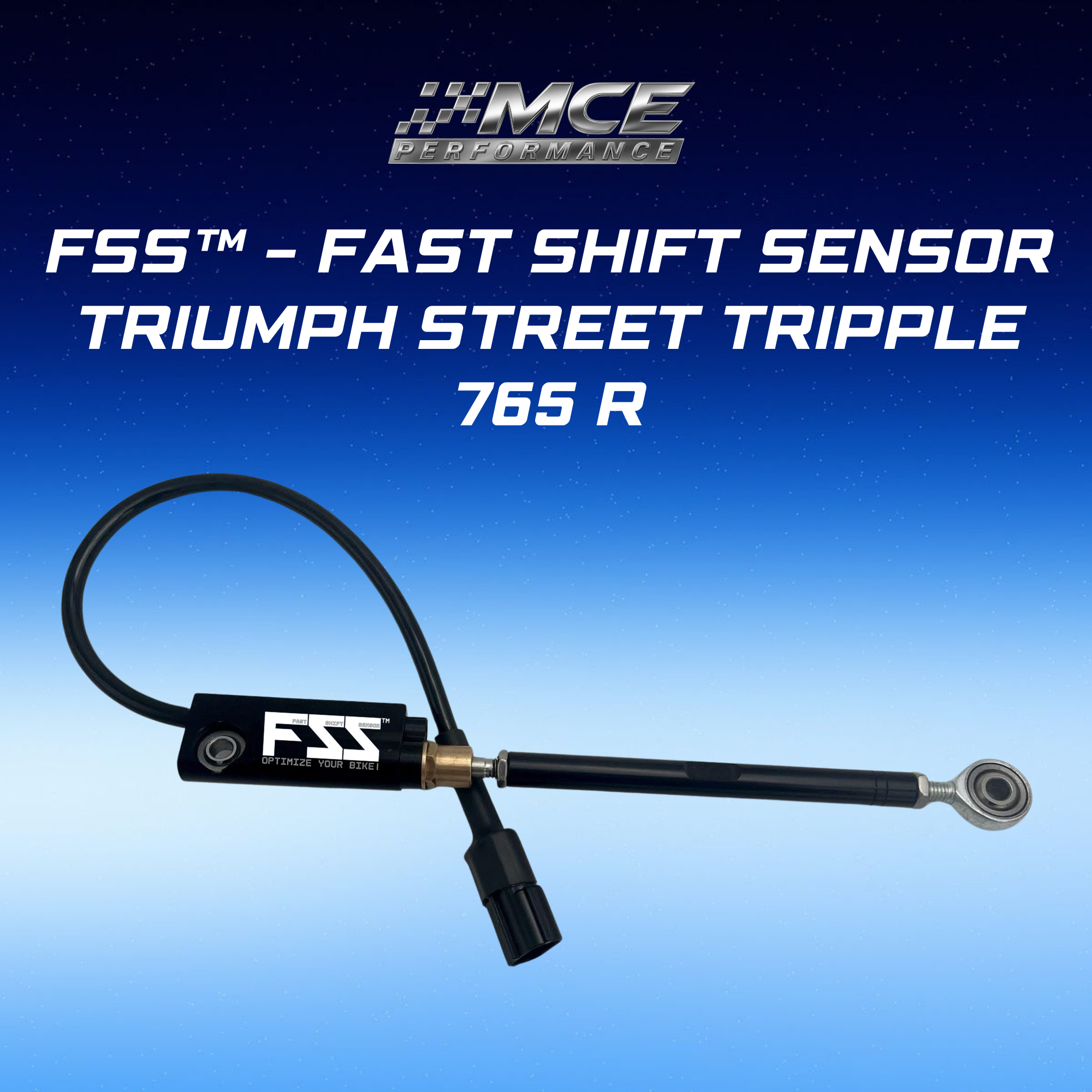 Quickshifter sensor with blipper function and Lohmann technology for Triumph Street Tripple 765 R enabling ultra-fast clutchless upshifts and downshifts with precise gear detection and race-proven performance by MCE Performance 