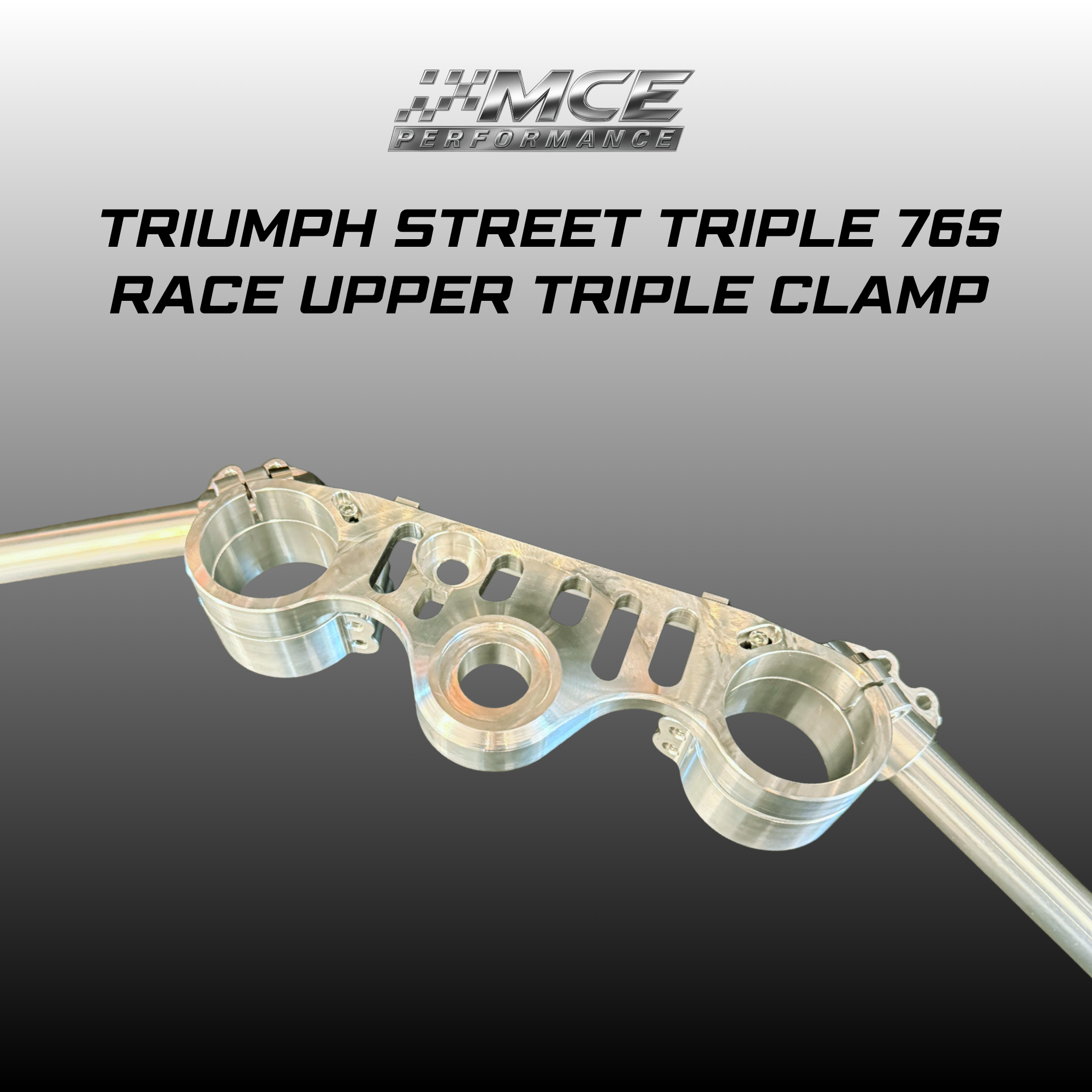 race upper triple clamp for Triumph Street Triple 765 designed for clip on handlebars with OEM offset and lowered position for track performance by MCE Performance