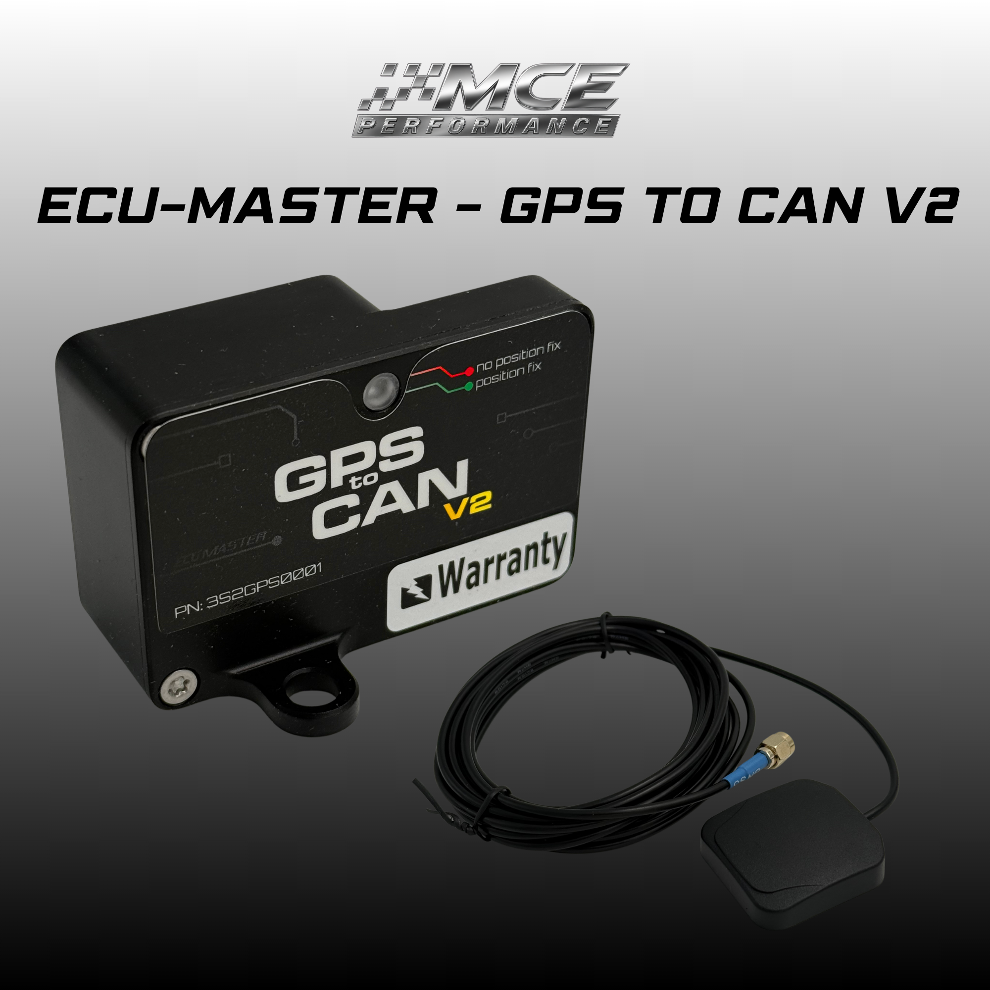 ECU Master GPS to CAN V2 module with 20Hz update rate, CAN bus output, GPS, GLONASS and Galileo support. Ideal for ADU display, lap timing and motorsport data analysis.
