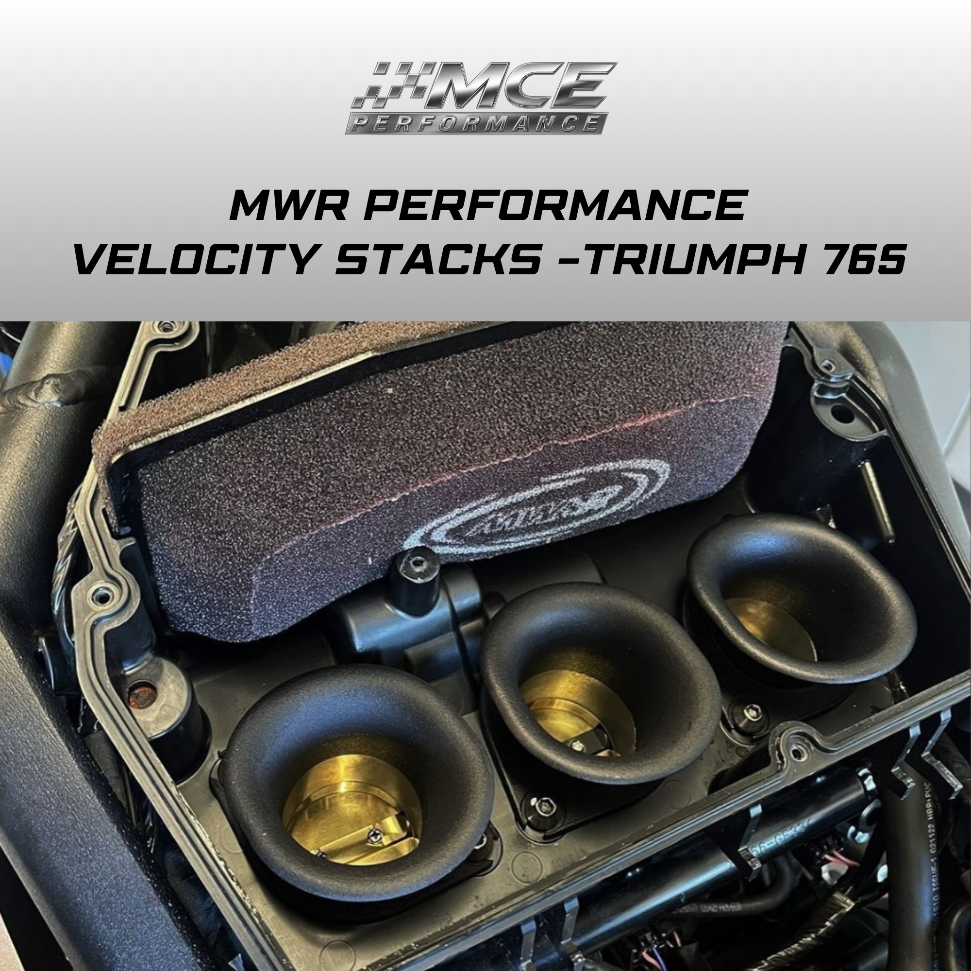 MWR Performance Airfilter WSSP for Triumph 765 Street Triple and Daytona models. Racing air filter developed for improved airflow, throttle response and motorsport performance.