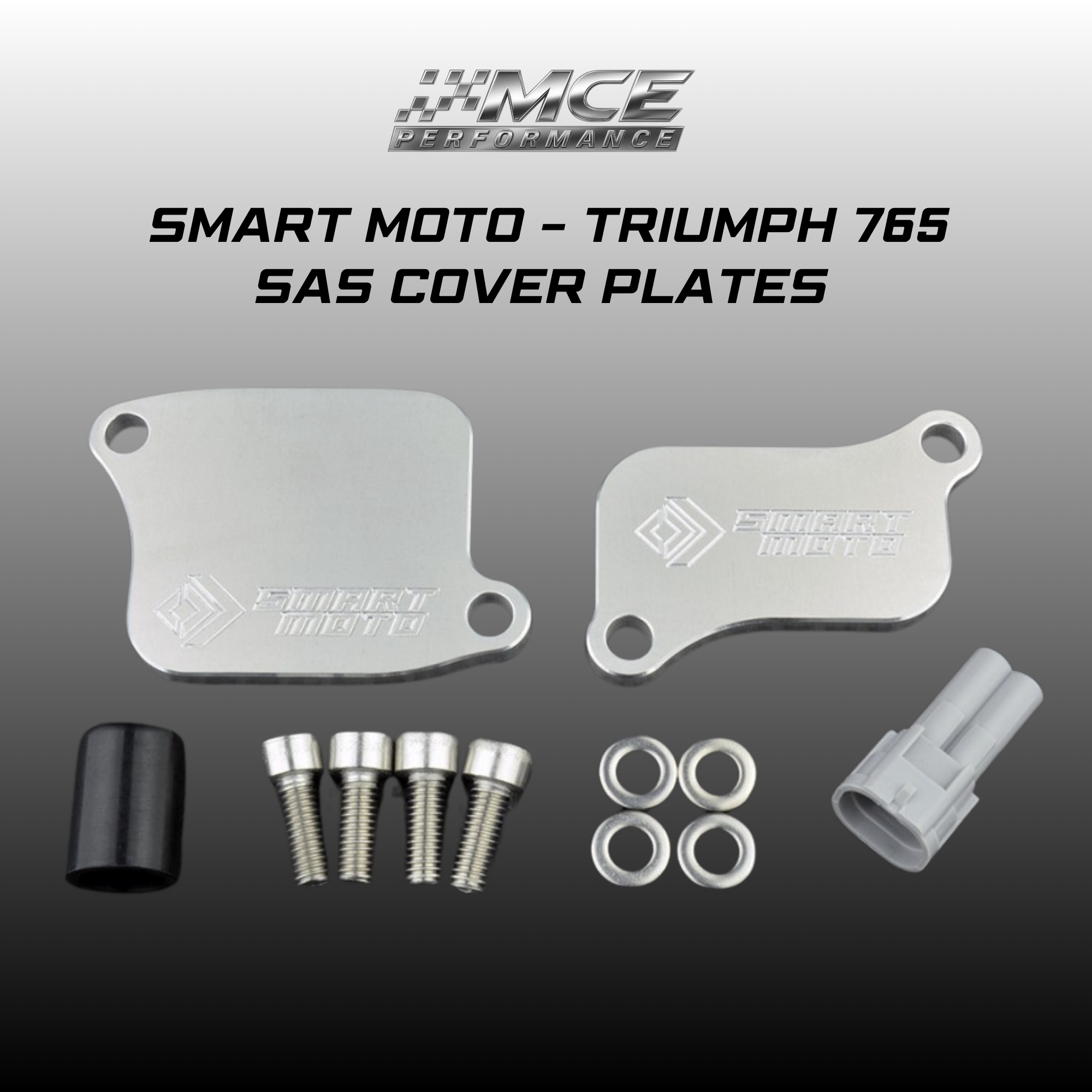 SmartMoto SAS Cover Plates for Triumph 765 models. Clean block-off solution for removing the factory Secondary Air System. Ideal for racing, track bikes and performance builds.