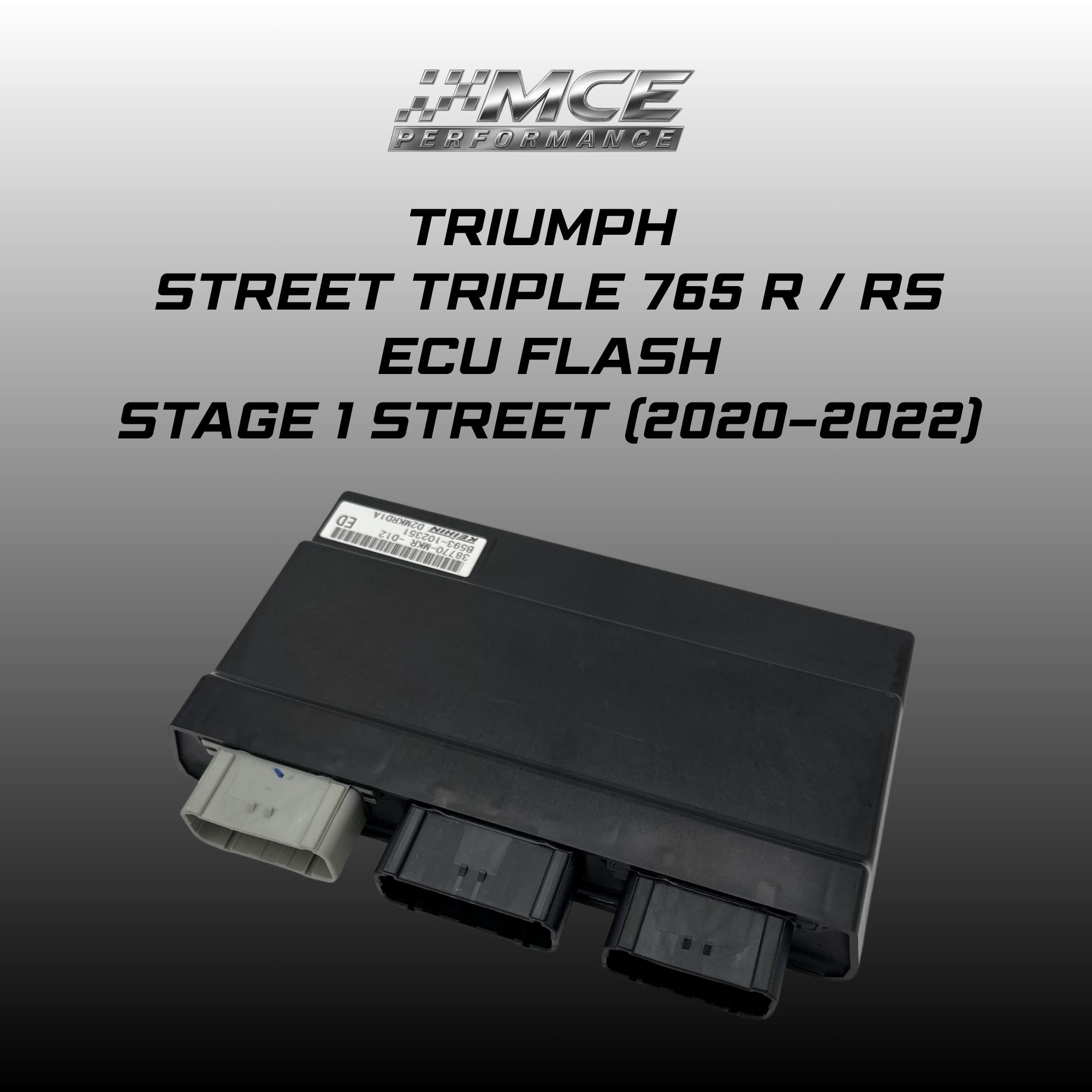 Stage 1 Street ECU Flash for Triumph Street Triple 765 R, RS and Moto2 2020–2022. Optimized throttle response, rideability and usable performance for road-focused setups.